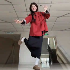 CHANGTONG | Ankela Red Woolen Coat Korean Style High Quality Super Beautiful This Years Popular Coat Autumn Winter New Model