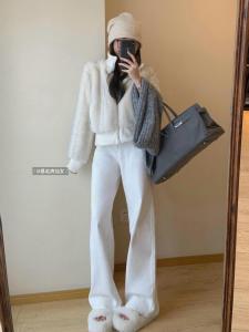 High Waist Wide Leg Floor-Length Straight Jeans Womens plus Size High Waist Bootcut Denim Pants Casual Long Trousers