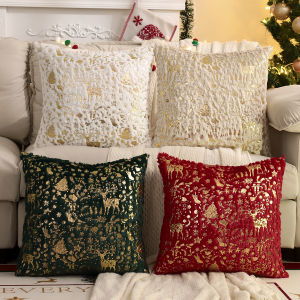1 PC Christmas Tree Throw Pillow Cover Winter Plush Bronzing Christmas Decoration Living Room