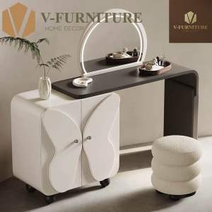 Bàn trang điểm Bàn làm việc kèm tủ đựng đồ cốt gỗ MDF chân bi hình bướm có thể xoay tùy chỉnh PAPILIO TG-13