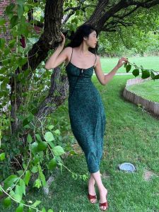 Elegant Floral Print Maxi Dress Womens Summer Autumn Beach Atmosphere Waist-Cinching Strap Long Dress Korean Style Commute