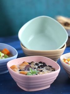 Nipiin Household Eco-Friendly Wheat Straw Bowls Square Colorful Salad Bowl Soup Bowl Rice Bowl