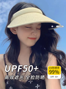 Summer UV Protection Wide Brim Empty Top Hat Womens Cycling Sunshade Hat Face Covering Casual Style Letter Pattern Cap