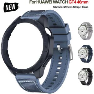 Case+Silicone Woven Strap for Huawei Watch GT4 46mm Watch Protective Case PC Hard Bumper for Huawei Watch GT4 46mm Runner Belt