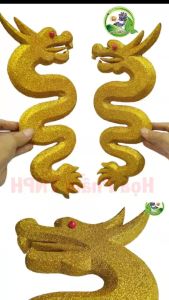 Đôi Rồng Bằng Xốp Kích Thước 19 x 43 cm Dày 25 Cm Điêu Khắc 2 Mặt Phủ Nhũ Kim Tuyến Vàng Lấp Lánh Thích Hợp Dùng Trang Trí Tháp Oản Tài Lộc Mâm Hoa Quả Bày Lễ Tứ Phủ  Làm Đồ Thủ Công DIY Decor