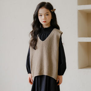 Girls Cotton Long Dress Autumn Wear Spring Summer Outfit Korean Style A-Line Skirt Pure Color Princess Dress for Kids