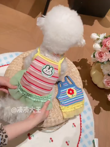 váy đầm cao cấp sọc ngang hoa và thỏ - phong cách dễ thương dành cho chó mèo - T3 PETS SHOP