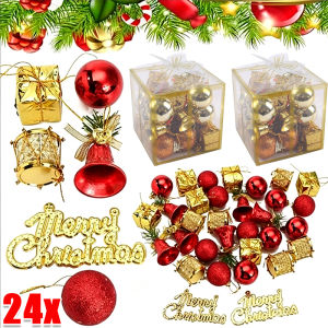 24pcs Christmas Tree Hanging Pendant Decoration / Glitter Christmas Ball Pendant Orgaments Set / Multiple Styles Mini Plastic Xmas Tree Hanging Gifts Box