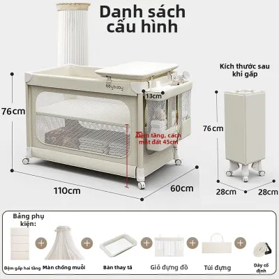 KAIPAQI | Giường Em Bé Đa Năng Gấp Gọn