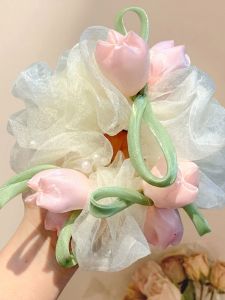 hellocandy | French Lace Tulip Design Elastic Hair Tie Lazy Bun Hairstyle Fairy Elegant Hair Accessories