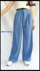 Giovanno Store Fashion Jennie Knit Pants Celana Kulot Highwaist Double Button Kancing Kantong Wanita Lembut Melar Nyaman Kantor