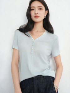Eifini | Áo Thun Dài Tay Cổ V 2 Mảnh Giả Pha Rayon và Len