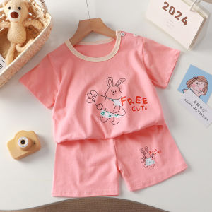 Childrens Short-Sleeved Suit Summer Thin Girl Cute Cartoon Two Piece Set Baby Boy Korean Style T-shirt Shorts Clothes