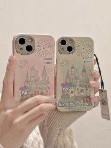 Qiguan Star Dailu Daphne Bear Castle iPhone Case Cute Cartoon Gradient Pink Soft Leather Shell for Apple 14 13 pro Max 12 11