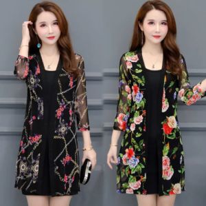 Print Floral Chiffon Lace Plus Size Lightweight Coat for Women Summer Mid Length Oversize Sunscreen Thin Top