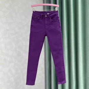 Womens High Waist Slim Fit Grape Purple Denim Jeans Spring Autumn Elastic Boot Cut Nine Point Pants Casual Cotton Stretch