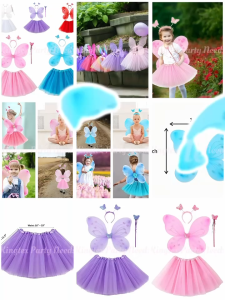4Pcs Set Kids Butterfly Wings with Skirt Fairy Costume Wings Halloween Girl Dress Party Accessories Colorful Tutu Skirts