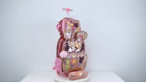 【Selangor Ready Stock】IvyH Children Backpack Kids Girls Backpack School Backpack Trolley with Holographic Design 3 in 1 Bookbag Set Perfect Kids Rucksack for Girls Teenagers