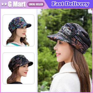 Autumn Winter Women Cap Short Brim Warm Foldable Earflap Lady Hat Ethnic Style Floral Print Thick Floral Hat for Daily Wear