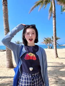 Debbie C Womens Cotton T-Shirt Short Sleeve round Neck Printed Casual Summer Top Sweet Cool Versatile Pure Cotton Shoulder