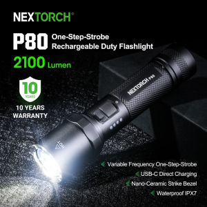 NEXTORCH P80 Rechargeable Flashlight 2100 Lumens LED Tactical Flashlight Emergency Type-c Waterproof Bright Flashlight Camping Lighting