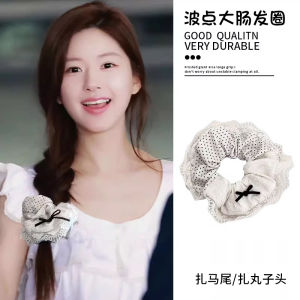 ยางรัดผมลายจุดสไตล์ฝรั่งเศสย้อนยุคสำหรับผู้หญิง 2024 ใหม่ ยางรัดผมลายผีเสื้อขอบลูกไม้ หัวเข็มขัดรัดผม ประดับผม แฟชั่น