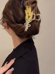 Wheat Spike Accent Metal Claw Clip - Large Hair Clip for Elegant Luxe Updos & Buns New Arrival