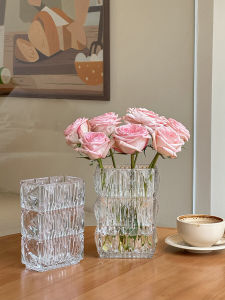 Modern Minimalist Glass Flower Vase Luxury Living Room Table Decor Rose Fresh Flowers Water Cultivation Transparent French Style
