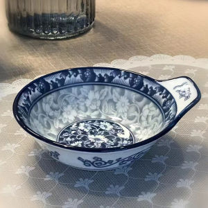 Chabao Korean Style Porcelain Soup Bowl Dipping Sauce Bowl Underglaze Color Rice Bowl Dining Utensils Plant Floral Pattern