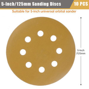 10 PCS 5 Inch 8 Hole Yellow Sanding Disc with Hook Loop Sandpaper 40-800 Grits Grinding Disc  Abrasive Tools Dremel Accessories