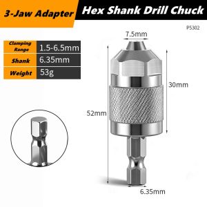 Drill Chuck Keyless Screwdriver Impact Driver Adaptor Electric Micro Motor Clamp Mini Chuck Fixture Hex Shank Drill Bits Adapter