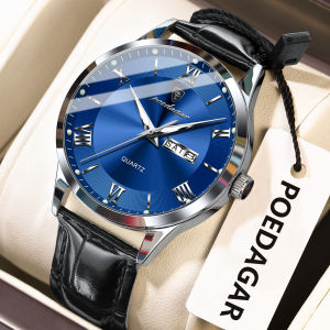 POEDAGAR Luxury Business Wristwatch For Men Date Week Leather Quartz Male Watch Waterproof Luminous Fashion Mens Watches Reloj