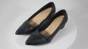 SIZE 35-40 BIG Leather Glossy Close Black Heels For Women School Works GL7111#