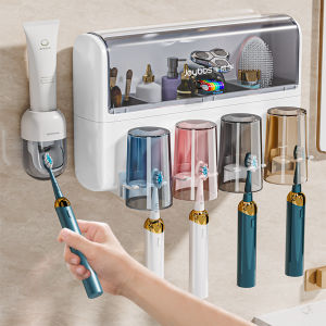 Wall-Mounted Toothbrush Holder Nordic Style Bathroom Organizer No-Drill Electric Toothbrush Stand Cup Storage for Family Use