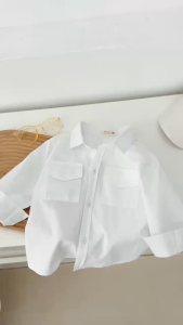 Áo sơ mi tay dài màu trắng phối túi ngực cho bé trai phong cách Hàn quốc 9 tới 28kg BERNIE H1124A67