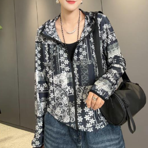 Shalldoer | Lace Print Hooded Sun Protection Coat for Women