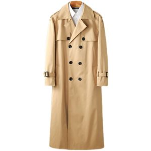 High-End Mens Long Overcoat Autumn Winter Fleece Lined Ultra-Thickened Fashion Urban Style Business Casual Polyester Fiber