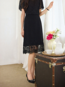Koradior | French Elegant Court Style Rose Lace Midi Skirt