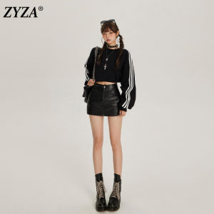 กระโปรงทรงเอเอวสูงสีดำ ZYZA สำหรับผู้หญิง ฤดูใบไม้ร่วง/ฤดูหนาว 2025 กระโปรงสั้นหนังทรงเอเอวสูง กระโปรงสั้นหนังสั้น กระโปรงสั้นทรงเอเอวสูง