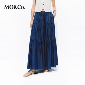 MO&Co. | Lightweight Tencel Cotton Denim Tiered Skirt Drawstring Elastic Waist