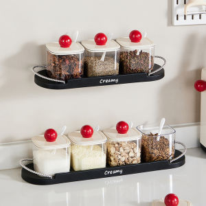 Kitchen Storage Rack Spice Set Combination High End New Model Salt Shaker Seasoning Box Home Use Wall Mounted Pet+Pp Material