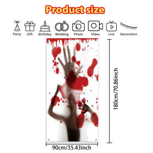 Bloody Handprint Door Cover Banner Scary Shadow Backdrop Halloween Front Door Haunted House Horror Party Decor