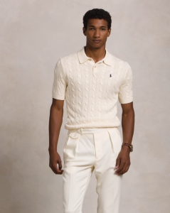 Polo Ralph Lauren Men Cable-Knit Cotton Polo-Collar Sweater