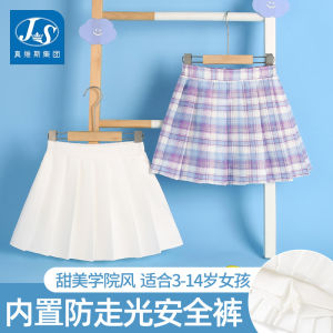 กระโปรงสั้นผ้าโพลีเอสเตอร์ ทรงเอ สำหรับเด็กผู้หญิง ฤดูร้อน 2025 กระโปรงสั้นจีบ ชุดเด็ก ชุดนักเรียน กระโปรงสั้นสีขาว