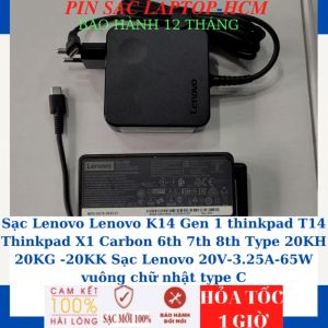 Sạc Lenovo Lenovo K14 Gen 1 thinkpad T14 Thinkpad X1 Carbon 6th 7th 8th Type 20KH 20KG -20KK Sạc Lenovo 20V-3.25A-65W vuông chữ nhật type C