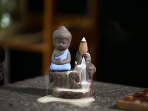 Backflow Incense Burner Ceramic Waterfall Incense Holder Little Buddha Incense Cone Holder Home Decor