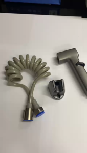 paket jet shower cebok kloset 15 grey selang plastik spiral abu muda 150cm + kran air mini cabang stainless murah