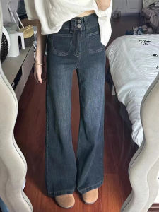 กางเกงยีนส์ทรงตรงเอวสูงหลวมๆ สำหรับผู้หญิงไซส์ใหญ่ กางเกงขายาวทรงหลวมเอวสูงทรงหลวมสำหรับฤดูใบไม้ผลิและฤดูร้อน
