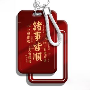 Everything Goes Smoothly Student Campus ID Card Cover Meal Card Bus Pass Access Control Badge Subway Work Protective Cover Transparent Hard Case with Lanyard Retractable Name Tag Ins Style Good-looking