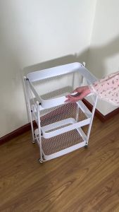 ชั้นวางของมีล้อพับได้ ชั้นวางของ ชั้นวางของแบบรถเข็น รถเข็น ไม่ต้องประกอบ กะทัดรัด